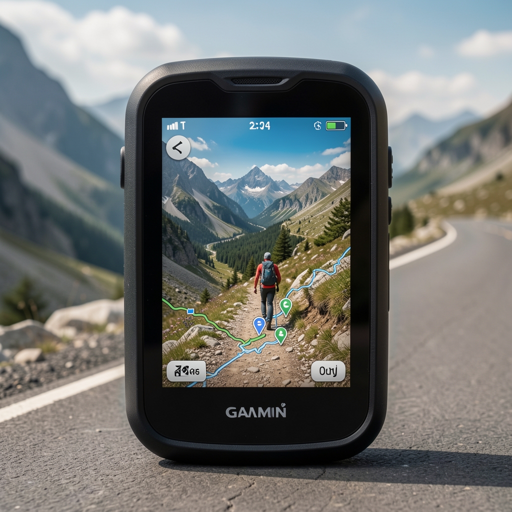 Garmin GPS navigasyon cihazı dağlık arazide trekking rotası görüntüsü harita ekranı