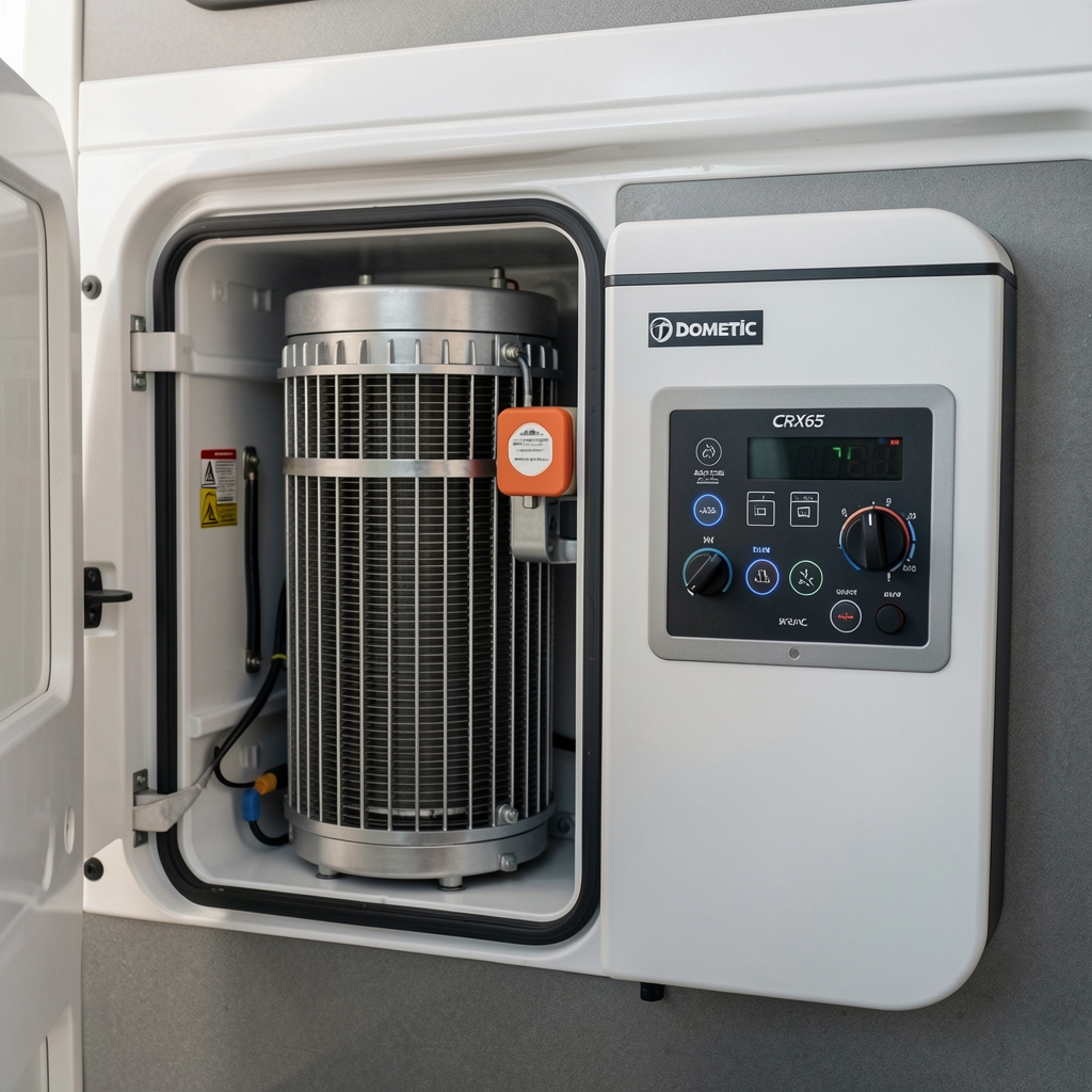 Dometic CRX65 büyük kapasiteli araç buzdolabı kompresör soğutma sistemi ve kontrol paneli